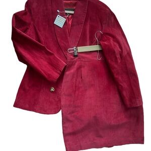 Vintage Elegant suede’s Red Women's Jacket and skirt set